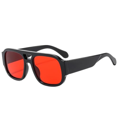 QGGNMGT Retro Doppelstege Herren Sonnenbrille Mode Grün Orange Shades UV400 Damen Punk Farbverlauf (Schwarz Rot) von QGGNMGT