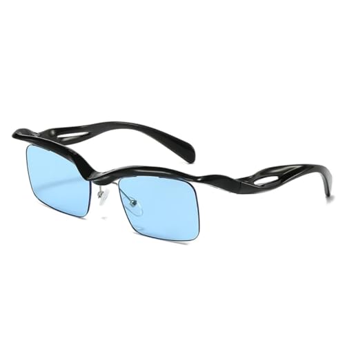 QGGNMGT Retro Einzigartige Randlose Sonnenbrille Mode Klare Ozeanlinsen Shades Uv400 Männer Punk Spiegel (Schwarz Blau) von QGGNMGT