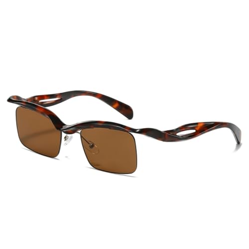 QGGNMGT Retro Einzigartige Randlose Sonnenbrille Mode Klare Ozeanlinsen-Sonnenbrille UV400 Herren Punk-Spiegel (Leopardentee) von QGGNMGT
