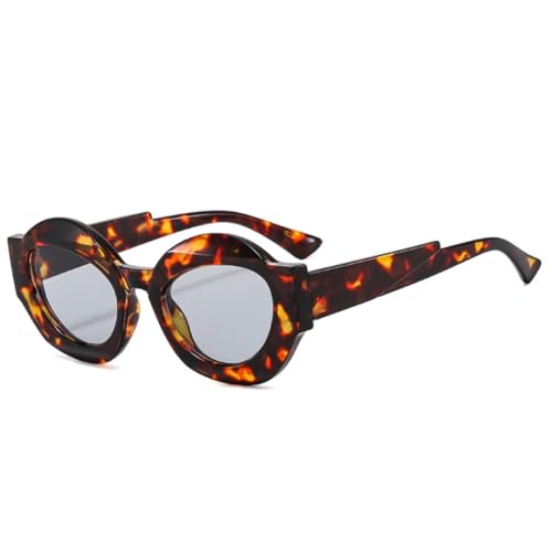 QGGNMGT Retro Einzigartige zweifarbige ovale Sonnenbrille Damenmode Klare Farbverlaufstöne UV400 Herren Punk Leopard (Leopard hellgrau) von QGGNMGT