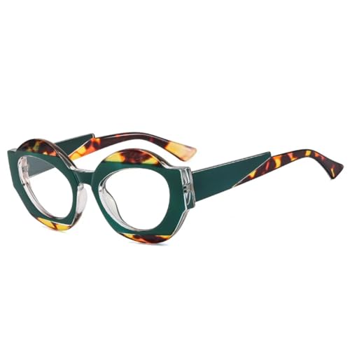 QGGNMGT Retro Einzigartige zweifarbige ovale Sonnenbrille Damenmode Klare Farbverlaufstöne UV400 Herren Punk Leopard (Leopardengrün klar) von QGGNMGT