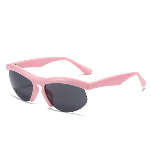 QGGNMGT Retro Halbrand-Sonnenbrille Damenmode Bonbonfarben Sonnenbrille UV400 Herren Outdoor-Sport Rückspiegel (Rosa Grau) von QGGNMGT