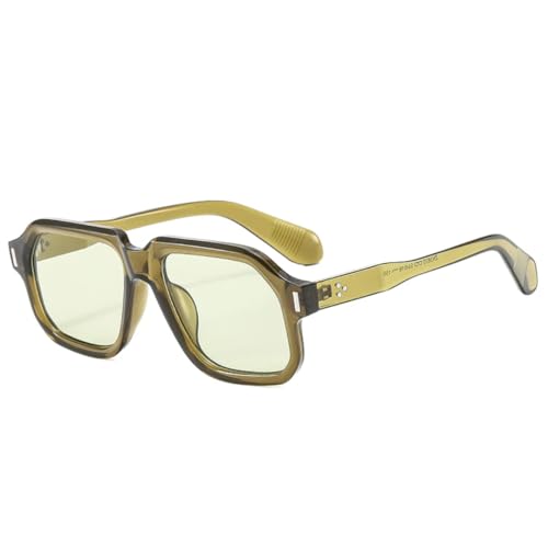 QGGNMGT Retro Herren Outdoor Sonnenbrille Mode Gelb Blau Shades UV400 Damen Punk Nieten (Olivgrün Grün) von QGGNMGT