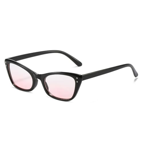 QGGNMGT Retro Kleine Cat-Eye-Sonnenbrille Damenmode Klare Ozean-Farbverlaufsgläser UV400 Herren Nieten (Schwarz-Rosa-Farbverlauf) von QGGNMGT