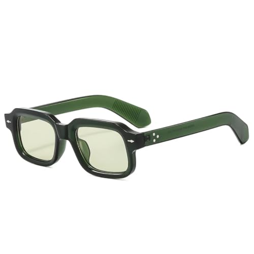 QGGNMGT Retro Kleine Herren-Sonnenbrille, modisch, klare Ozean-Gläser, UV400, Damen, trendige Nieten (Grüngrün) von QGGNMGT