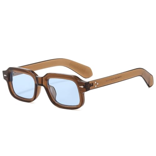 QGGNMGT Retro Kleine Herren-Sonnenbrille, modisch, klare Ozean-Gläser, UV400, Damen, trendige Nieten (Teeblau) von QGGNMGT