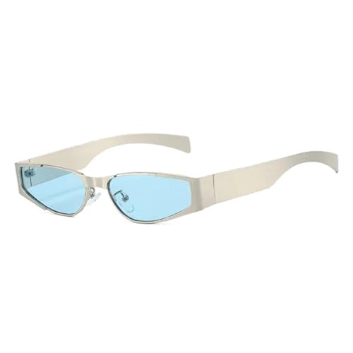 QGGNMGT Retro Kleine Metall Cat Eye Damen Sonnenbrille Modetrend Herren Blau Sonnenbrille Shades UV400 (Silberblau) von QGGNMGT