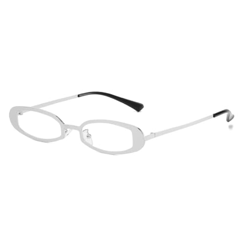 QGGNMGT Retro Kleine Ovale Metall Damen Sonnenbrillen Shades UV400 Retro Punk Herren Klare Gläser Rahmen (Silber klar) von QGGNMGT
