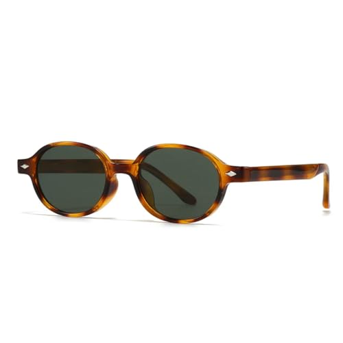 QGGNMGT Retro Kleine Ovale Sonnenbrille Damen Shades Uv400 Mode Nieten Herren Sonnenbrille (Bernstein Dunkelgrün) von QGGNMGT