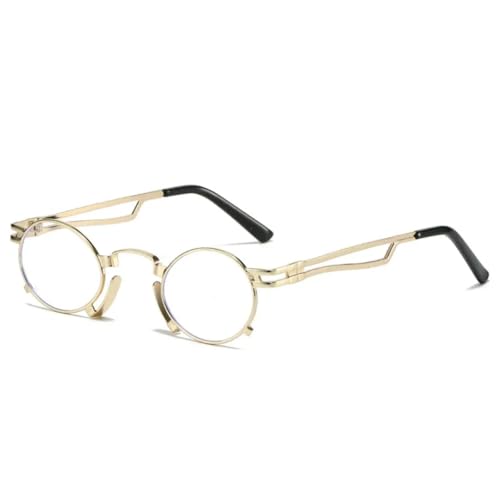 QGGNMGT Retro Kleine Ovale Sonnenbrille Damenmode Unregelmäßiger Metallrahmen Herren Punk Shades UV400 Rot Gelb (Golden Clear) von QGGNMGT
