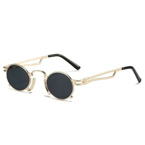 QGGNMGT Retro Kleine Ovale Sonnenbrille Damenmode Unregelmäßiger Metallrahmen Herren Punk Shades UV400 Rot Gelb (Goldgrau) von QGGNMGT