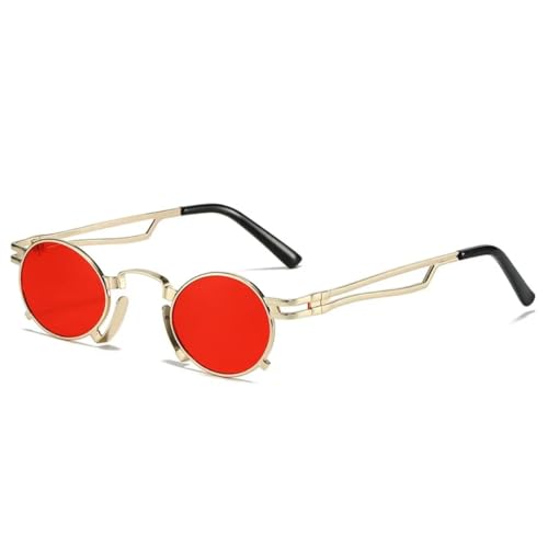QGGNMGT Retro Kleine Ovale Sonnenbrille Damenmode Unregelmäßiger Metallrahmen Herren Punk Shades UV400 Rot Gelb (Goldrot) von QGGNMGT