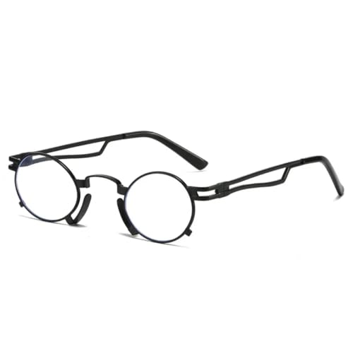 QGGNMGT Retro Kleine Ovale Sonnenbrille Damenmode Unregelmäßiger Metallrahmen Herren Punk Shades UV400 Rot Gelb (Schwarz Klar) von QGGNMGT