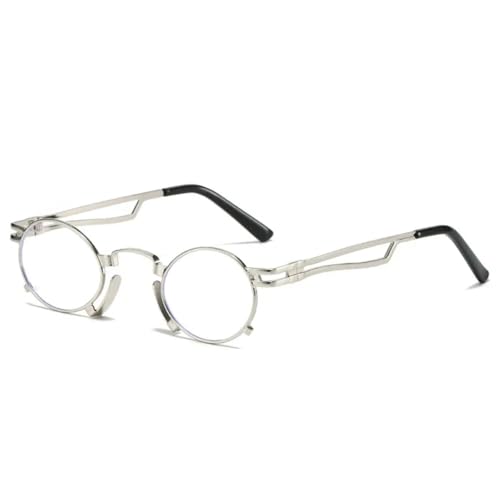 QGGNMGT Retro Kleine Ovale Sonnenbrille Damenmode Unregelmäßiger Metallrahmen Herren Punk Shades UV400 Rot Gelb (Silber klar) von QGGNMGT