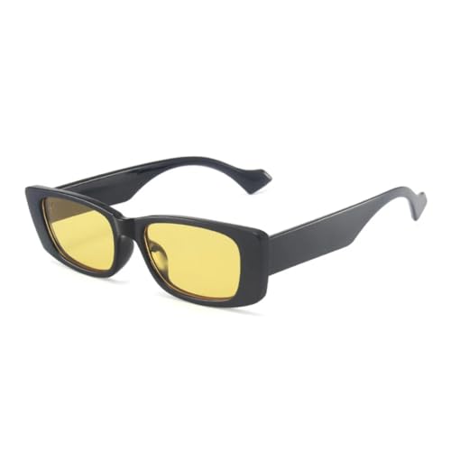 QGGNMGT Retro Kleine Rechteckige Sonnenbrille Damen Beliebte Mode Candy Color Brillen Herren Shades Uv400 (Schwarz Gelb) von QGGNMGT