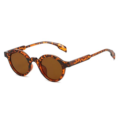 QGGNMGT Retro Kleine Runde Damen Sonnenbrille Mode Farbverlauf Shades UV400 Punk Herren Gelb Grün (Leopardentee) von QGGNMGT