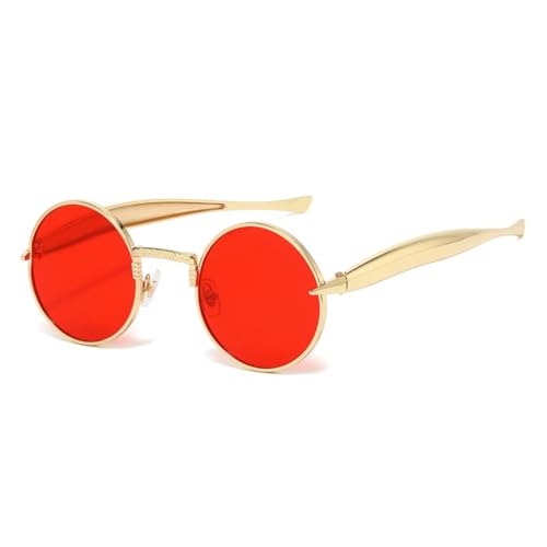 QGGNMGT Retro Kleine Runde Metall Herren Sonnenbrille Mode Klare Ozeanlinsen Shades UV400 Damen Trendy Punk (Goldrot) von QGGNMGT