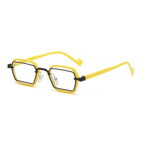 QGGNMGT Retro Kleine Sonnenbrille Damen Shades UV400 Mode Klare Linse Herren Rahmen (Gelb Schwarz Klar) von QGGNMGT
