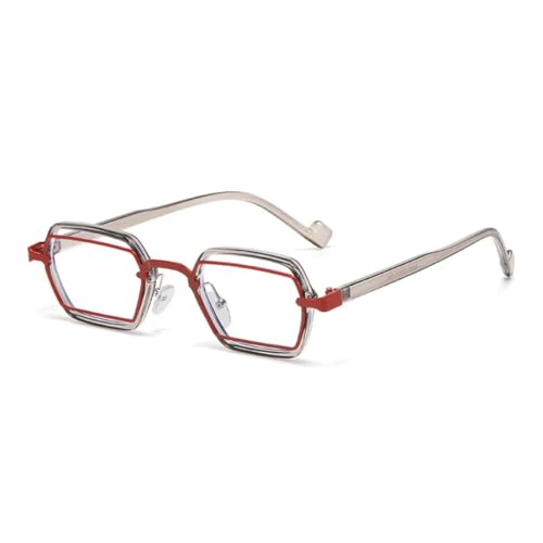 QGGNMGT Retro Kleine Sonnenbrille Damen Shades UV400 Mode Klare Linse Herren Rahmen (Grau Rot Klar) von QGGNMGT