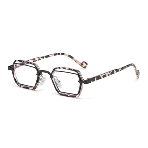 QGGNMGT Retro Kleine Sonnenbrille Damen Shades UV400 Mode Klare Linse Herren Rahmen (Weiß Leopard Klar) von QGGNMGT