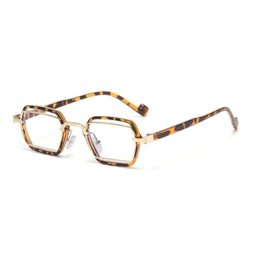 QGGNMGT Retro Kleine Sonnenbrille Damen Shades Uv400 Mode Klare Linse Herren Rahmen (Leopard klar) von QGGNMGT