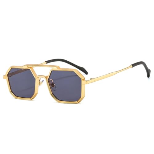 QGGNMGT Retro Metal Punk Polygon Sonnenbrille Damenmode Klare Spiegelschirme UV400 Herren Rot Gelb (Goldgrau) von QGGNMGT