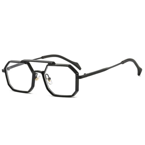 QGGNMGT Retro Metal Punk Polygon Sonnenbrille Damenmode Klare Spiegelschirme UV400 Herren Rot Gelb (Schwarz klar) von QGGNMGT