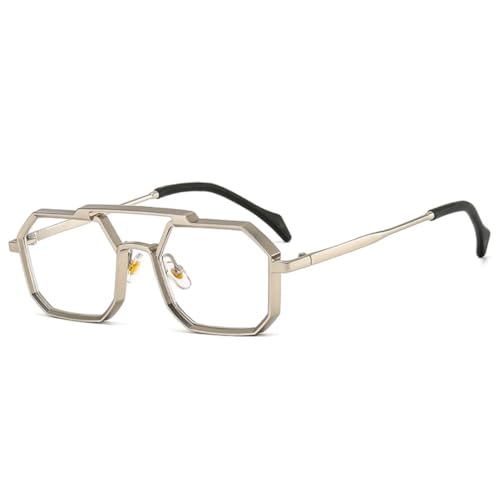 QGGNMGT Retro Metal Punk Polygon Sonnenbrille Damenmode Klare Spiegeltöne UV400 Herren Rot Gelb (Silber klar) von QGGNMGT
