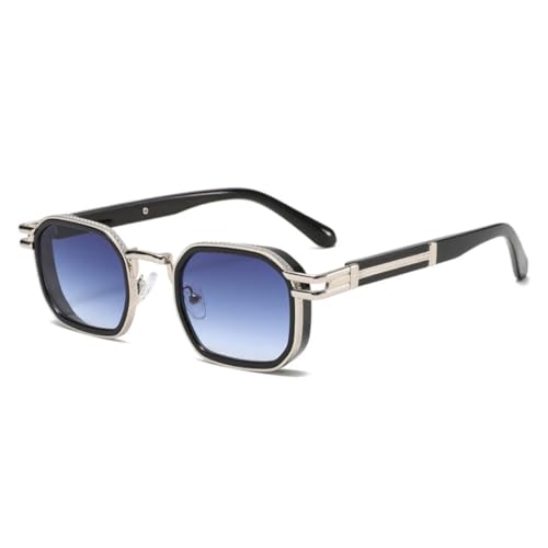 QGGNMGT Retro Metall Damen Luxus Sonnenbrille Farbverlauf UV400 Mode Herren Punk Sonnenbrille (Silber Grau Blau) von QGGNMGT