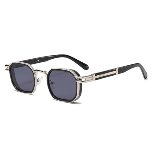 QGGNMGT Retro Metall Damen Luxus Sonnenbrille Farbverlauf UV400 Mode Herren Punk Sonnenbrille (Silber Schwarz Grau) von QGGNMGT