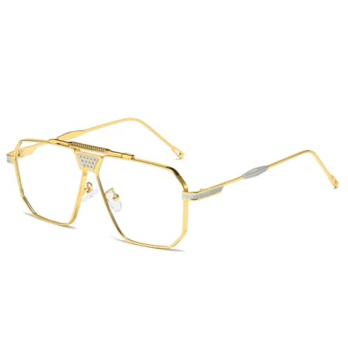 QGGNMGT Retro Metall Damen Luxus Sonnenbrillen Shades Uv400 Fashion Gradient Herren Sonnenbrille (Golden Clear) von QGGNMGT