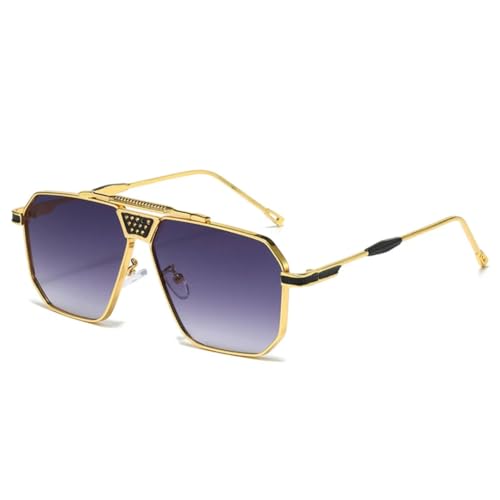 QGGNMGT Retro Metall Damen Luxus Sonnenbrillen Shades Uv400 Fashion Gradient Herren Sonnenbrille (Golden Grau Gradient) von QGGNMGT