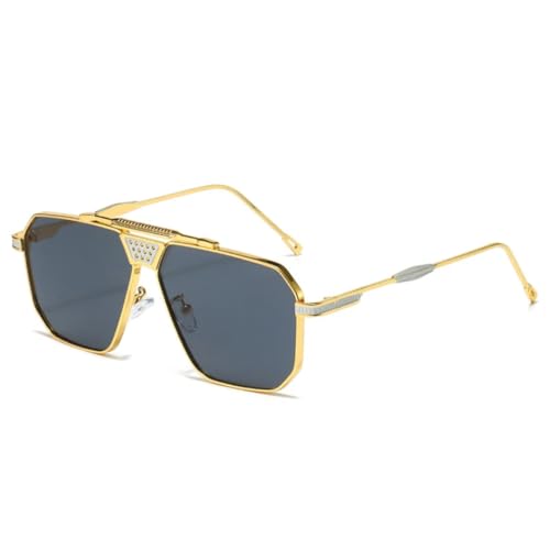 QGGNMGT Retro Metall Damen Luxus Sonnenbrillen Shades Uv400 Fashion Gradient Herren Sonnenbrille (Golden Silber Grau) von QGGNMGT