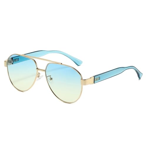 QGGNMGT Retro Metall Doppelstege Herren Sonnenbrillen Mode Farbverlauf Shades UV400 Damen Punk Trendy (Golden Blau Gelb) von QGGNMGT