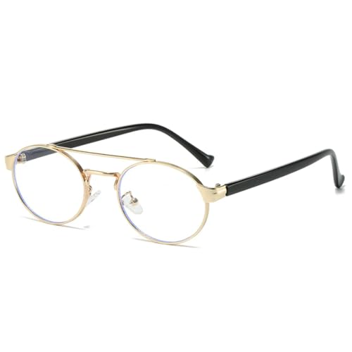 QGGNMGT Retro Metall Doppelstege Ovale Sonnenbrille Damen Mode Farbverlauf Sonnenbrille UV400 Herren Punk Rund (Golden Clear) von QGGNMGT