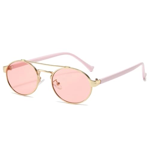 QGGNMGT Retro Metall Doppelstege Ovale Sonnenbrille Damen Mode Farbverlauf Sonnenbrille UV400 Herren Punk Rund (Golden Pink) von QGGNMGT