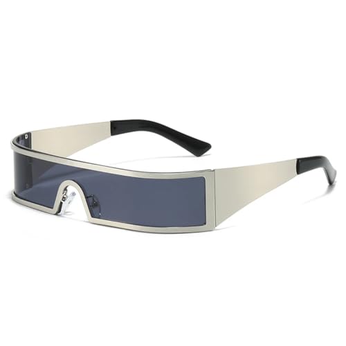QGGNMGT Retro Metall Einteiler Herren Punk Sonnenbrille Mode Outdoor Damen Shades UV400 Sonnenbrille (Silbergrau) von QGGNMGT