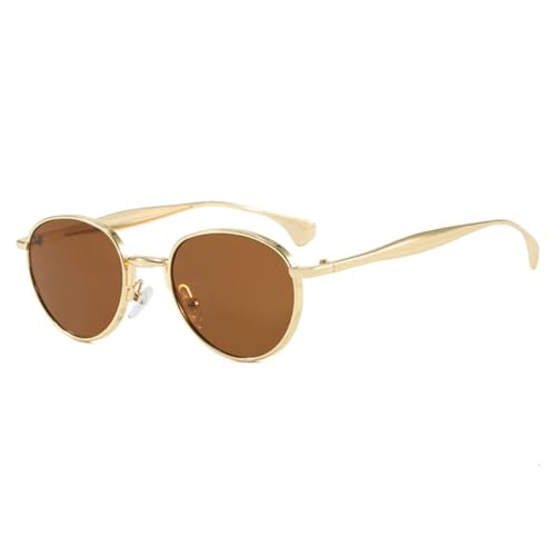 QGGNMGT Retro Metall Oval Sonnenbrille Damen Shades UV400 Fashion Punk Herren Blau (Golden Tea) von QGGNMGT