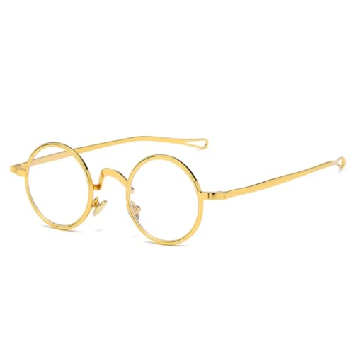 QGGNMGT Retro Metall Runde Punk Sonnenbrille Damen Gläser Brillengestell Herren Shades UV400 (Golden Clear) von QGGNMGT