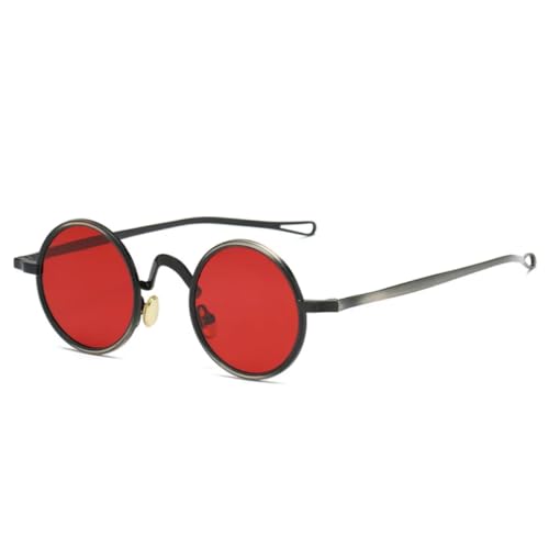QGGNMGT Retro Metall Runde Punk Sonnenbrille Damen Gläser Brillengestell Herren Shades UV400 (Schwarz Rot) von QGGNMGT