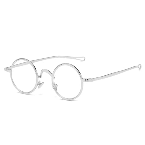 QGGNMGT Retro Metall Runde Punk Sonnenbrille Damen Gläser Brillengestell Herren Shades UV400 (Silber klar) von QGGNMGT