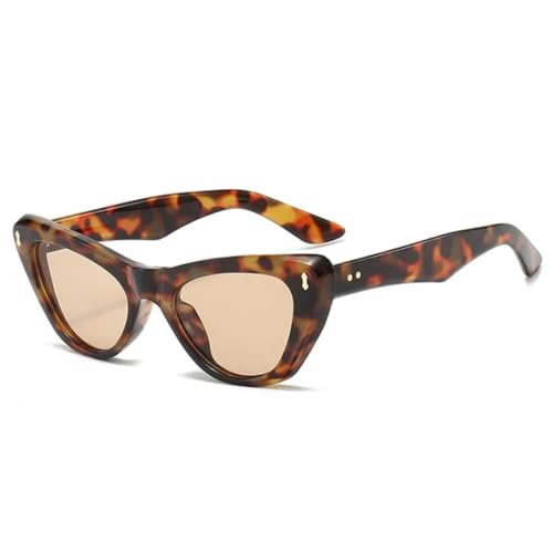 QGGNMGT Retro-Nieten Herren Cat Eye Sonnenbrille Mode Orange Blau Shades UV400 Damen Trendy (Leopard Champagner) von QGGNMGT