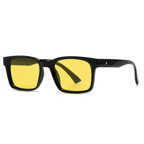 QGGNMGT Retro Nieten Herren Sonnenbrillen Shades Uv400 Fashion Damen Gelb Grün (Schwarz Gelb) von QGGNMGT