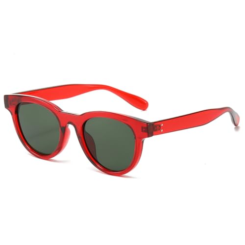 QGGNMGT Retro Oval Damen Mode Sonnenbrillen Shades Uv400 Herren Trend Nieten (Rot Dunkelgrün) von QGGNMGT
