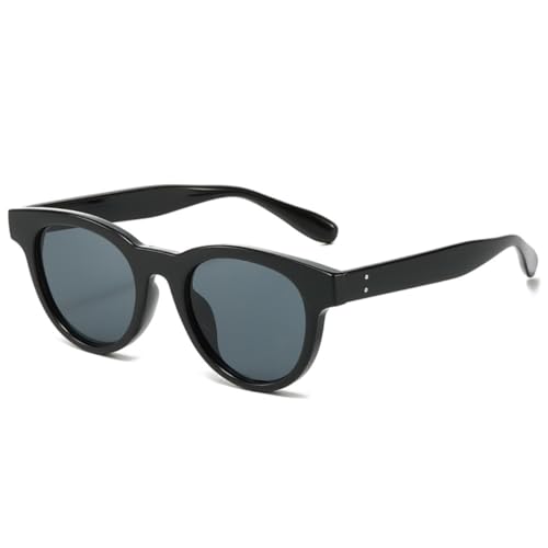 QGGNMGT Retro Oval Damenmode Sonnenbrillen Shades Uv400 Herren Trendige Nieten (Schwarz Grau) von QGGNMGT