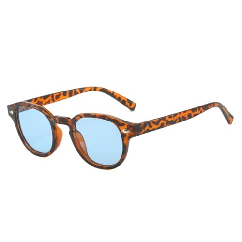 QGGNMGT Retro Oval Herren Nieten Sonnenbrille Mode Klar Ozean Verlaufsgläser Brille UV400 Damen Trend Gelb Blau (Leopardenblau) von QGGNMGT