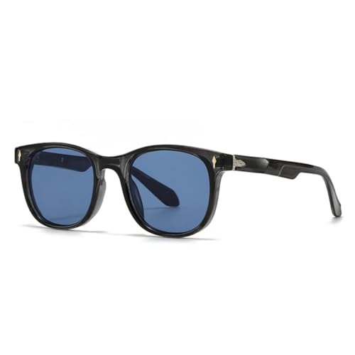 QGGNMGT Retro Oval Punk Damen Luxus Sonnenbrille Mode Nieten Herren Farbverlauf UV400 (Dunkelgrau Blau) von QGGNMGT