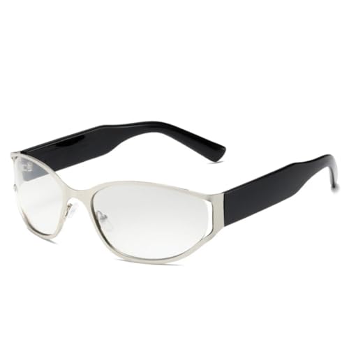 QGGNMGT Retro Ovale Sonnenbrille Damen Mode Farbverlaufsbrille UV400 Herren Gelb (Silber Hellgrau) von QGGNMGT
