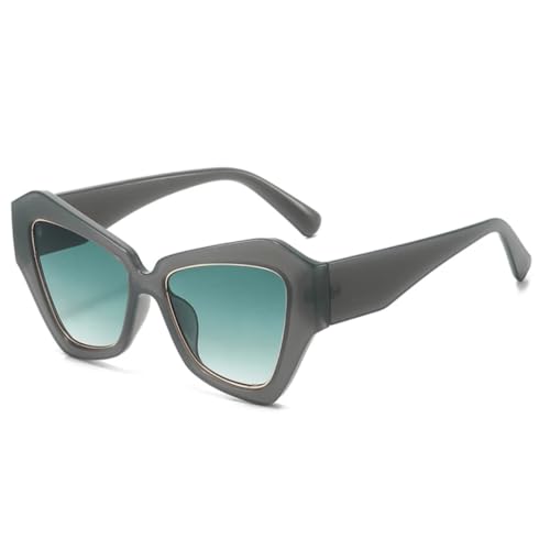 QGGNMGT Retro Polygon Cat Eye Jelly Color Sonnenbrille Damen Shades UV400 Fashion Trending Gradient Herren (Grau Grün Farbverlauf) von QGGNMGT