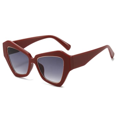 QGGNMGT Retro Polygon Cat Eye Jelly Color Sonnenbrille Damen Shades UV400 Fashion Trending Gradient Herren (Rot-Grau-Farbverlauf) von QGGNMGT